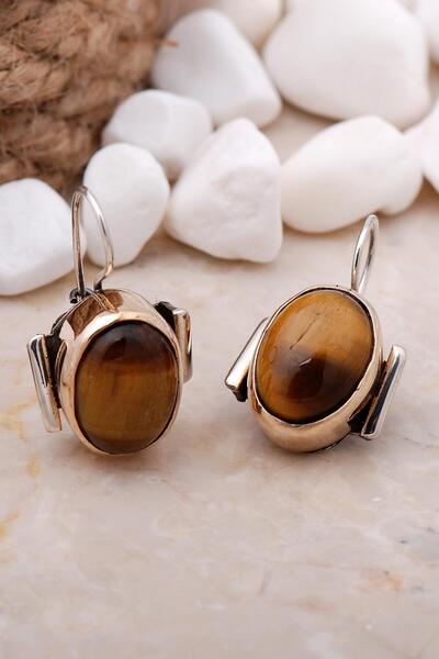 Sümer Telkari Kaplan Gözü Taşlı Elişi Gümüş Küpe 65