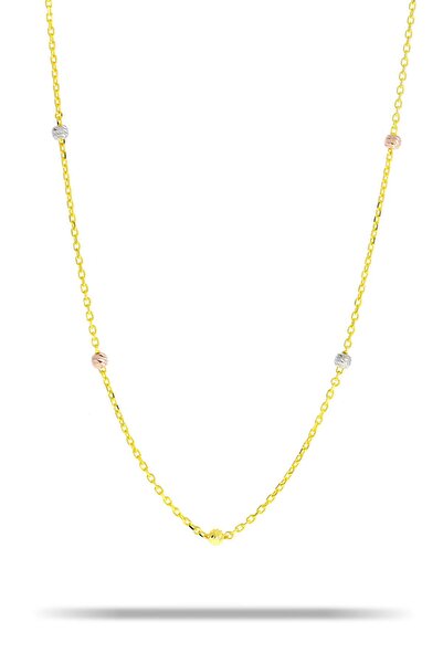 Sümer Telkari Dorissa Altın Yaldızlı Renkli 75 Cm Gümüş Gümüş Zincir Kolye 7321