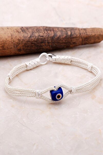 Sümer Telkari Kazaziye Örgü Nazar Boncuklu Gümüş Bileklik 3460
