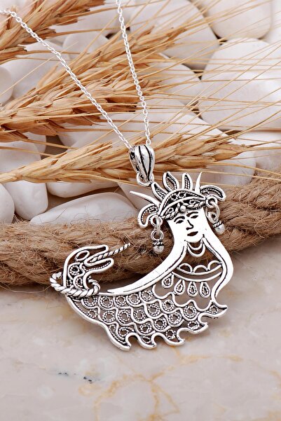 Sümer Telkari Şahmeran Orta Boy Taşsız Telkari Elişi Gümüş Kolye 7699