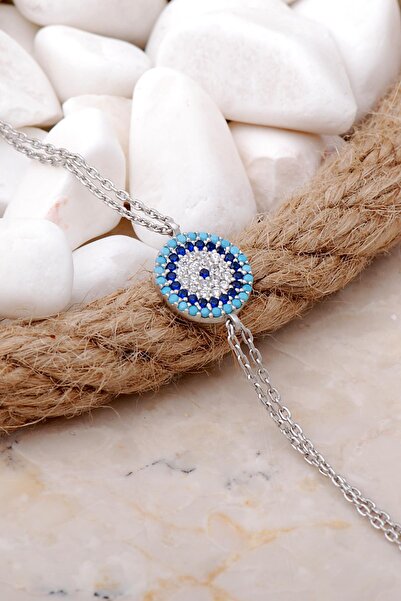 Sümer Telkari Nazar Boncuklu Rodyumlu Gümüş Bileklik 3984