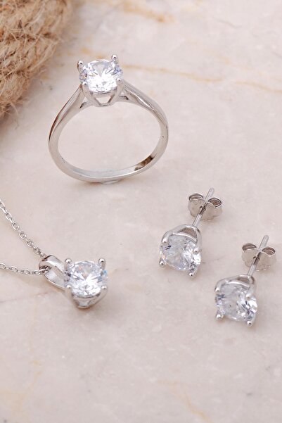 Sümer Telkari Tektaş Rodyumlu Gümüş Set 2484