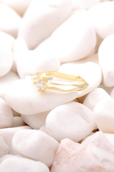 Sümer Telkari Tektaş Altın Yaldızlı Gümüş Ince Yüzük 3508