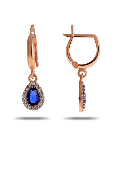 Sümer Telkari Safir Damla Rose Gümüş Küpe 4959