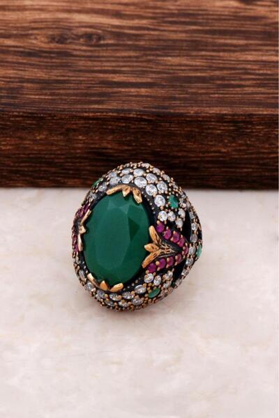 Sümer Telkari Kök Zümrüt Taşlı Gümüş Yüzük 700