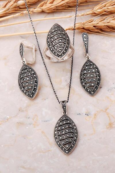 Sümer Telkari Markazit Taşlı Mekik Tasarım Gümüş Set 2501