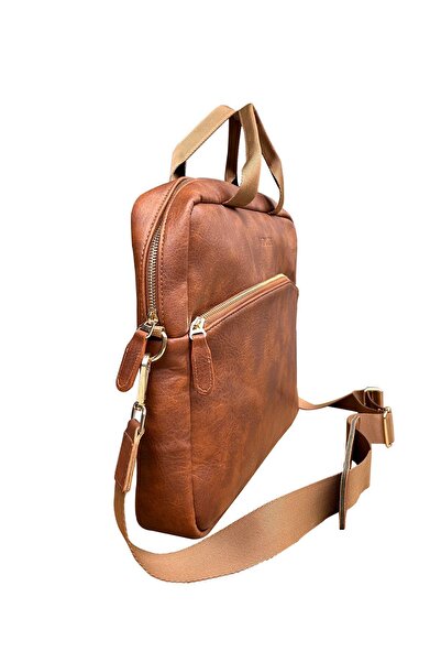 worken حقيبة لابتوب مقاس 15.6 بوصة مقاومة للصدمات، حقيبة ماك بوك مقاس 39x30x4 سم من الجلد النباتي باللون البني