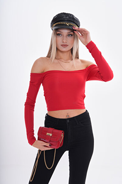 Mandlyz Kırmızı Madonna Sırt Dekolte Crop