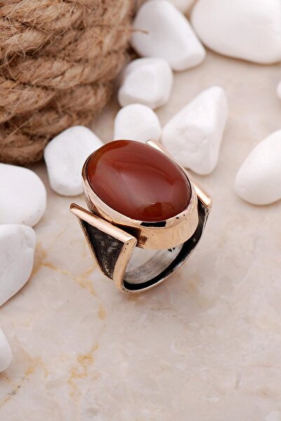 Sümer Telkari Akik Taşlı Elişi Gümüş Yüzük 41