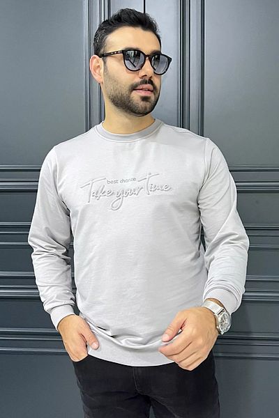 MİSHAR İTALİA Γκρι ανδρικό φούτερ με ανάγλυφο γράμμα με λαιμόκοψη
