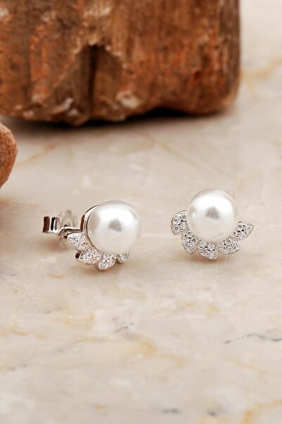 Sümer Telkari İnci Rodyumlu Mini Yaprak Gümüş Küpe 6948