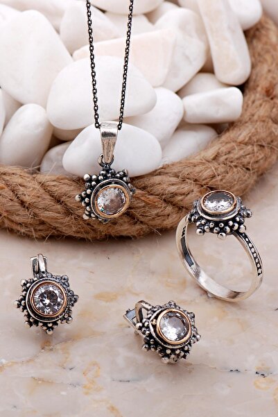 Sümer Telkari Kuvars Taşlı Gümüş Set 2566