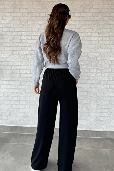 GÜLSELİ Black Women's High Waist Letter Printed Loose Leg Trousers