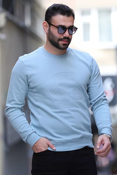 MİSHAR İTALİA Ανδρικό φούτερ με γαλάζιο ανάγλυφο λαιμόκοψη