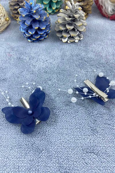 Hobigram Χειροποίητο Navy Blue Butterfly Barrette Οργάνωση Κοριτσίστικο Barrette Αξεσουάρ μαλλιών Παιδικό Barrette