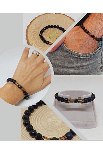 Yasamtohumu 8mm oniks i obsidijan Sa kamenčićima unisex havajski model narukv...