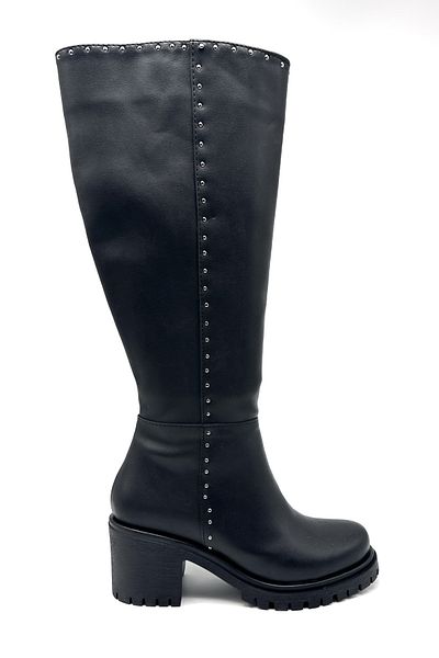 Shoebutik Sara Black Leather Pin Platform Γυναικείες Μπότες