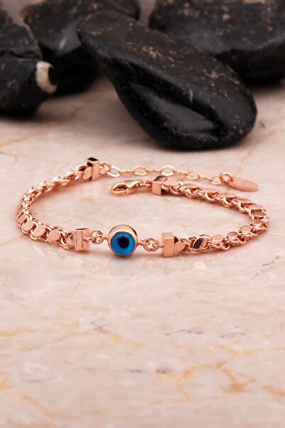 Sümer Telkari Gümüş Rose Arpa Pullu Göz Nazar Boncuklu Zincir Bileklik 4560