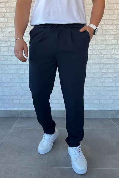 MİSHAR İTALİA Navy Blue Men's Elastic Waist Double Leg Jogger Pants