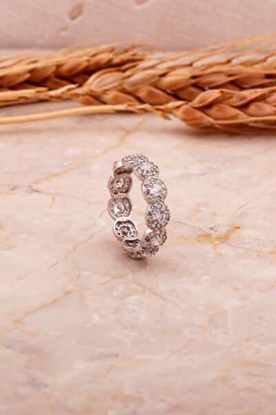 Sümer Telkari Elmas Montürlü Rodyumlu Gümüş Yüzük 3742