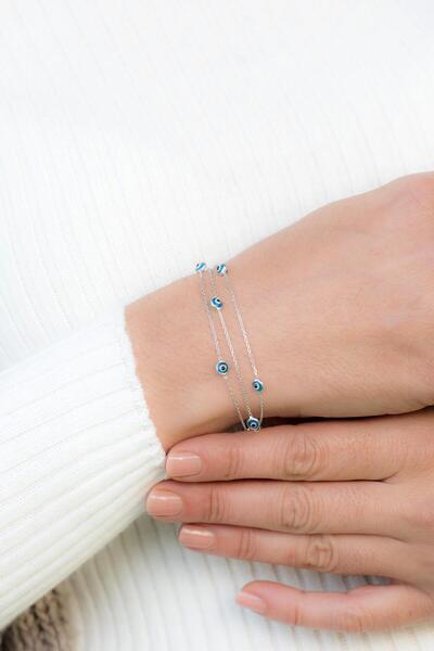 Sümer Telkari Nazar Boncuklu Üç Sıralı Tasarım Bileklik 2005