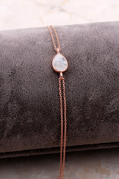 Sümer Telkari Doğal Ay Taşlı Damla Mini Rose Gümüş Bileklik 4107