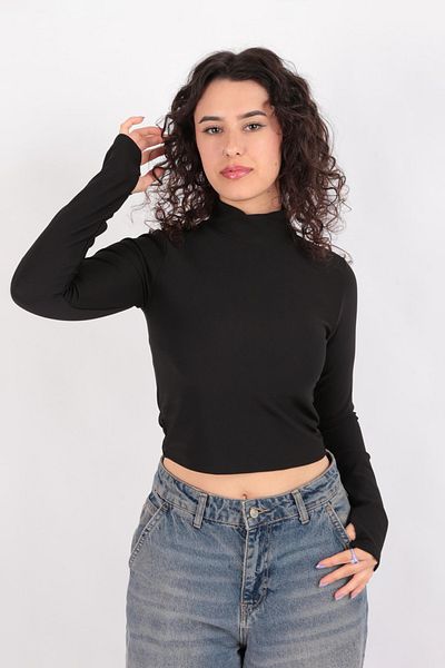 Hadise 2166 Stand Collar Finger Snap Crop
