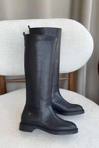 MODAADAM Cizme de damă Poter cu cataramă cu fund plat - piele neagră