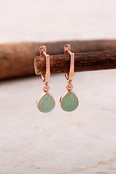 Sümer Telkari Doğal Prenhit Taşlı Damla Mini Rose Gümüş Küpe 5854