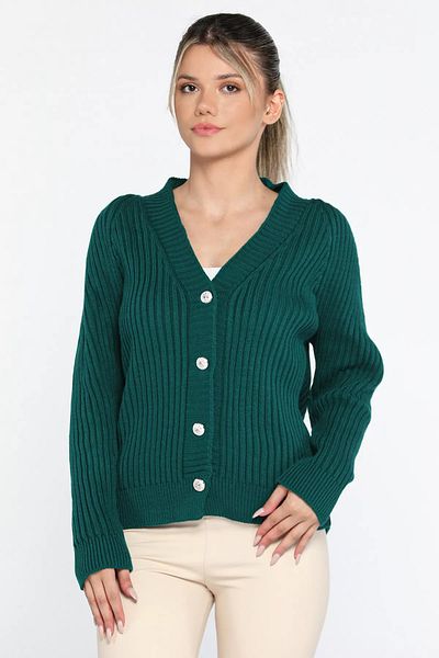 GÜLSELİ Emerald Green Women's Knitted Sweater Cardigan