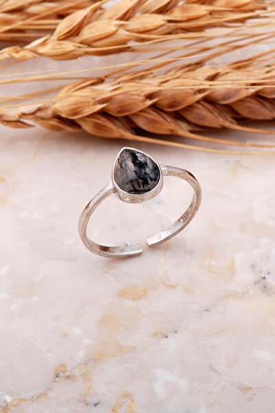 Sümer Telkari Rutil Kuvars Taşlı Rodyumlu Gümüş Yüzük 3654