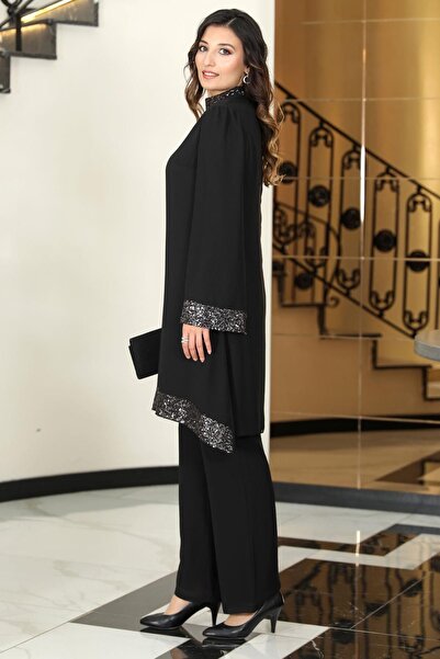 SUBU TASARIM Σετ Μαύρο Σιφόν Τούνικ και Παντελόνι - Umay TBSELB68