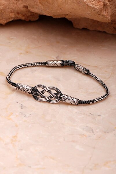 Sümer Telkari Kazaziye İşlemeli Sonsuzluk Elişi Oksitli Gümüş Bileklik 4405