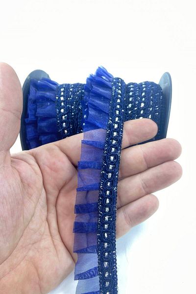 Hobigram Navy Blue Silver Glitter Edge Ruffle Edge Decoration Material Width 3 cm Length 1 Meter – Decorative Ribbon –