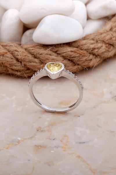 Sümer Telkari Kalp Topaz Taşlı Rodyumlu Gümüş Yüzük 3565