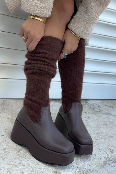 Shoebutik Danilo Bitter Brown Knitwear Stretch Γυναικείες Μπότες
