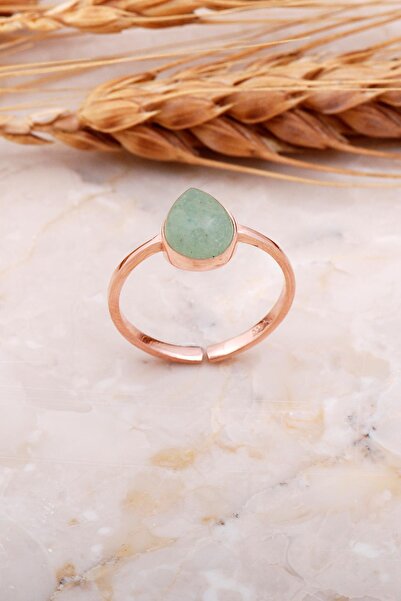 Sümer Telkari Prehnit Taşlı Damla Rose Gümüş Yüzük 3656