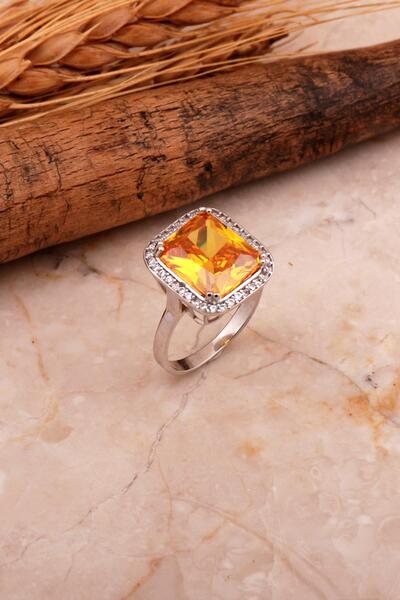 Sümer Telkari Topaz Taşlı Baget Rodyumlu Gümüş Yüzük 5770