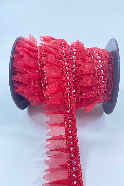 Hobigram Κόκκινο Ασημί Glittery Edge Ruffle Edge Υλικό Διακοσμητικό Πλάτος 3 cm Μήκος 1 μέτρο – Διακοσμητική κορδέλα –