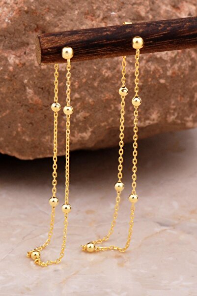 Sümer Telkari Toplu Tasarım Altın Kaplama Gümüş Zincir Küpe 6108