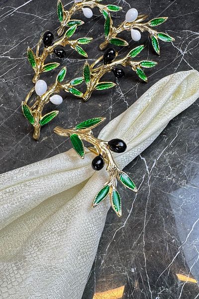 MAY HOME 6 قطع من حلقات المناديل الذهبية باللونين الأسود والأبيض والزيتوني