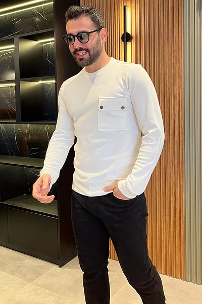 MİSHAR İTALİA Ανδρικό φούτερ White Crew Neck Pocket
