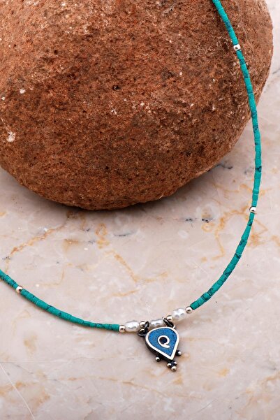 Sümer Telkari Doğal Taşlı Mozaik Işlemeli Gümüş Kolye 6825