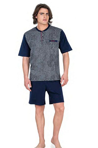 Pierre Cardin 6051 Ανδρικό κοντομάνικο ζακάρ σετ πιτζάμες 3 τεμαχίων-Navy