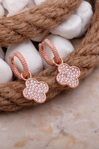 Sümer Telkari Yonca Rose Gümüş Sallantılı Halka Küpe 5894