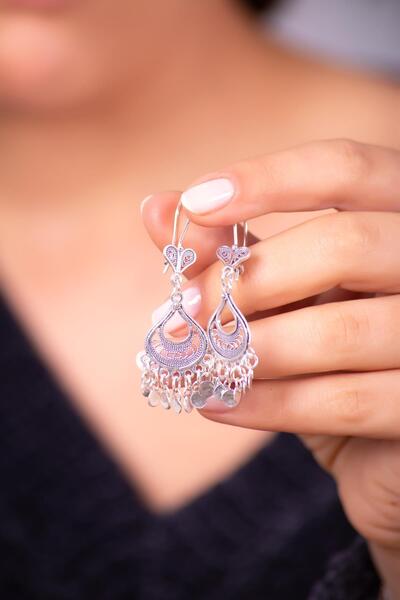 Sümer Telkari Telkari İşlemeli Sallamtılı Gümüş Küpe 4939