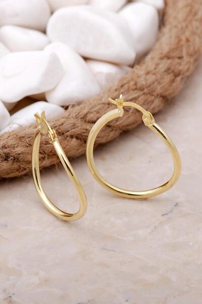 Sümer Telkari Altın Yaldızlı 27 Mm Dalgalı Gümüş Halka Küpe 4988