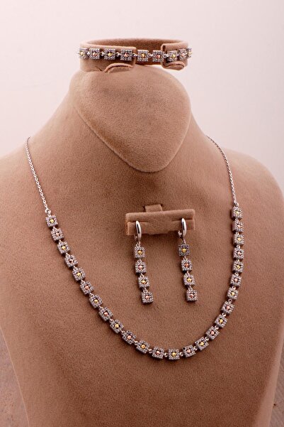 Sümer Telkari Taşlı Tasarım Rodyumlu Dorissa Gümüş Set 2729