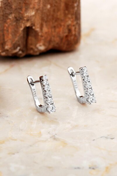 Sümer Telkari Yarımtur Pırlanta Modeli Taşlı Rodyumlu Gümüş J Küpe 6968