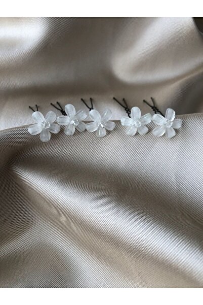 DOĞA ART STORE 5 τεμάχια διαφανή και λευκή φουρκέτα με λουλούδια